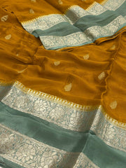 Mustard Yellow Banaras Georgette Chiffon Saree