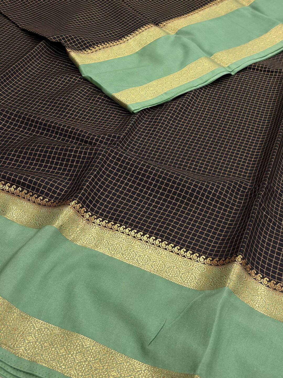 Black Checked Chiffon Silk Saree