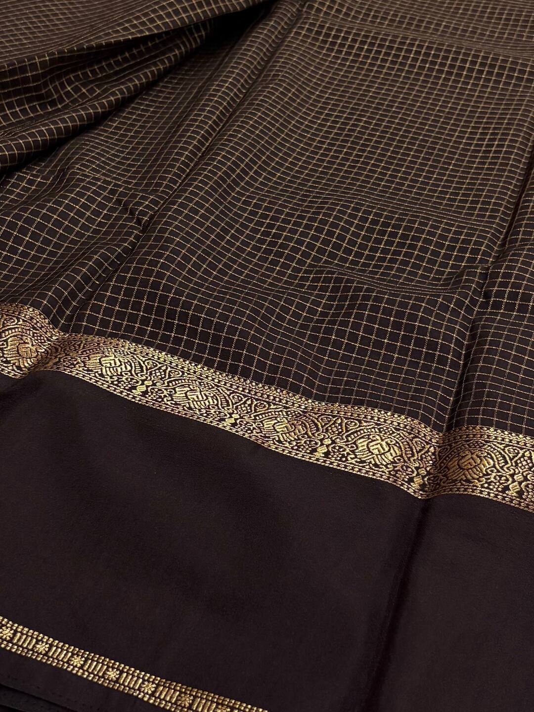 Baby Blue Checked Chiffon Silk Saree
