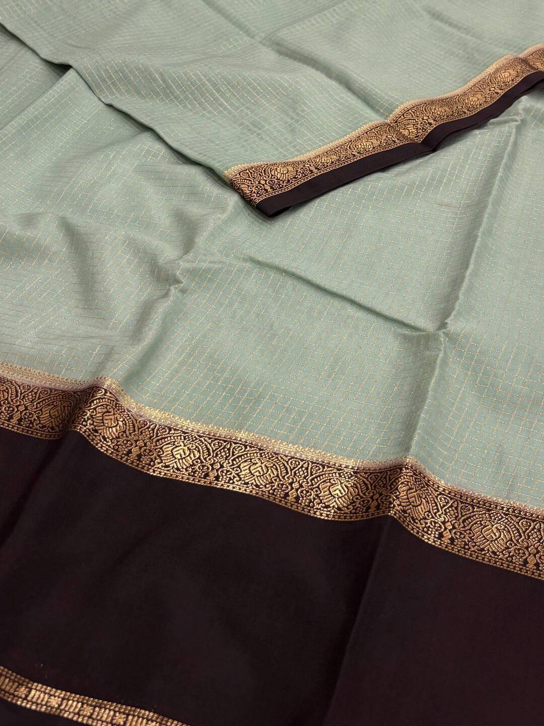 Baby Blue Checked Chiffon Silk Saree