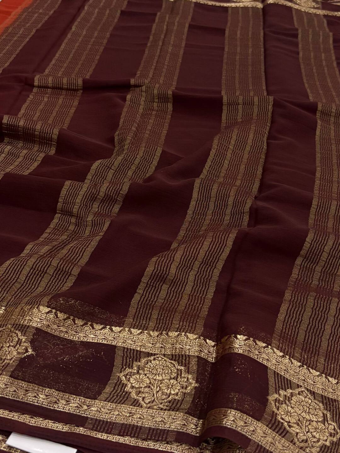 Burnt Orange Chiffon Silk Saree