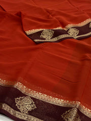 Burnt Orange Chiffon Silk Saree