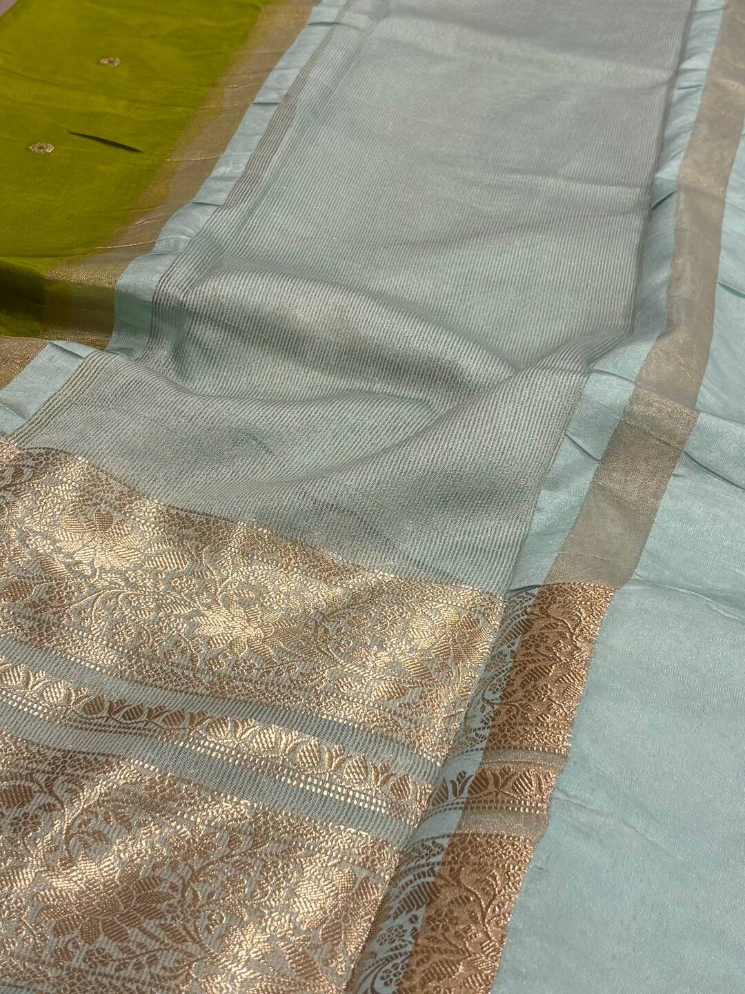 Apple Green Banaras Cotton Silk Saree