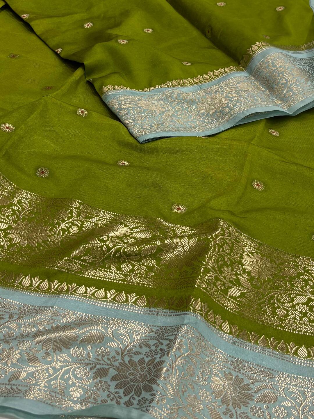 Apple Green Banaras Cotton Silk Saree