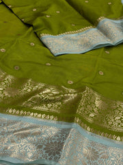 Apple Green Banaras Cotton Silk Saree
