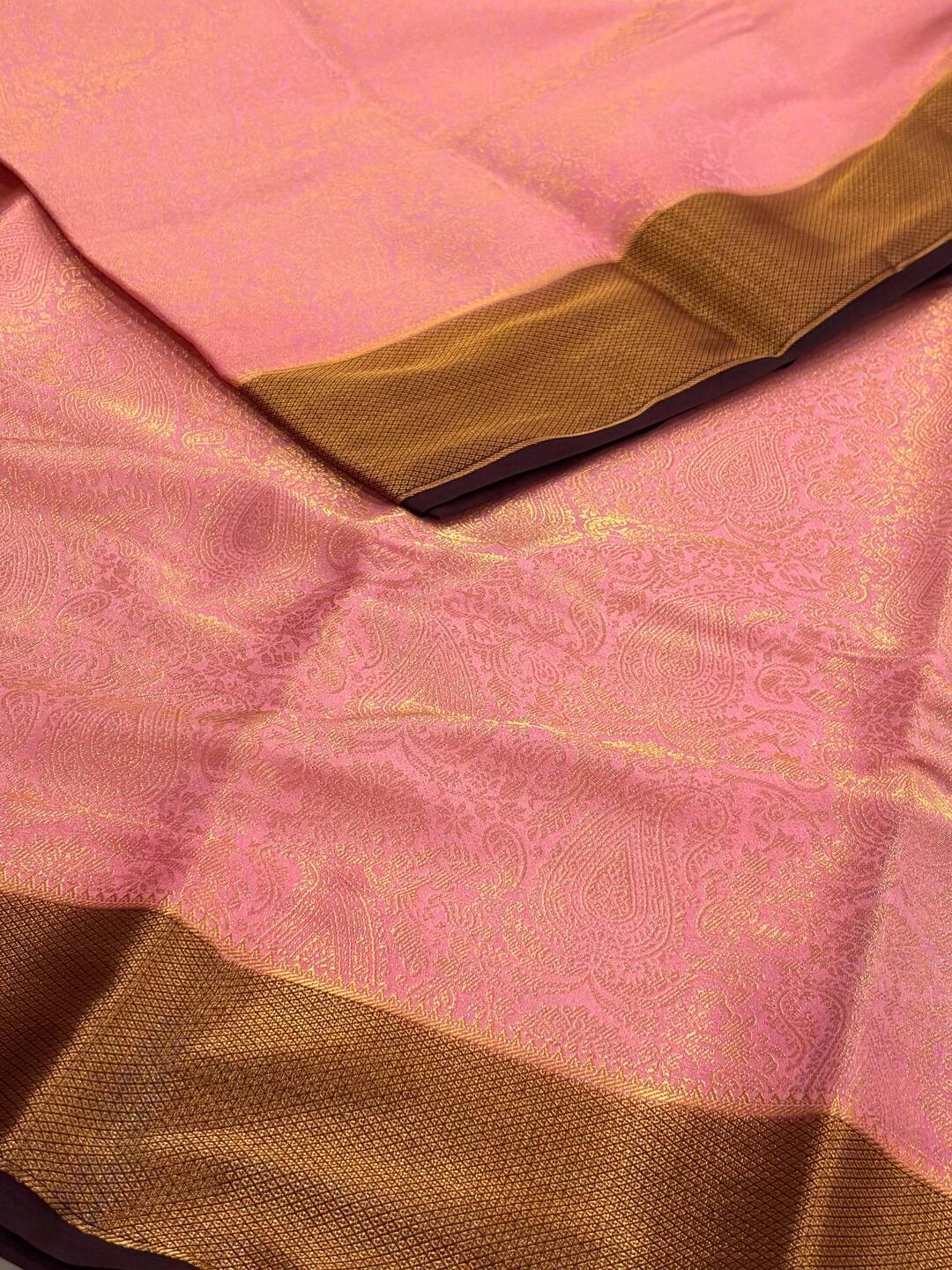 Baby Pink Banaras Chiffon Silk Saree
