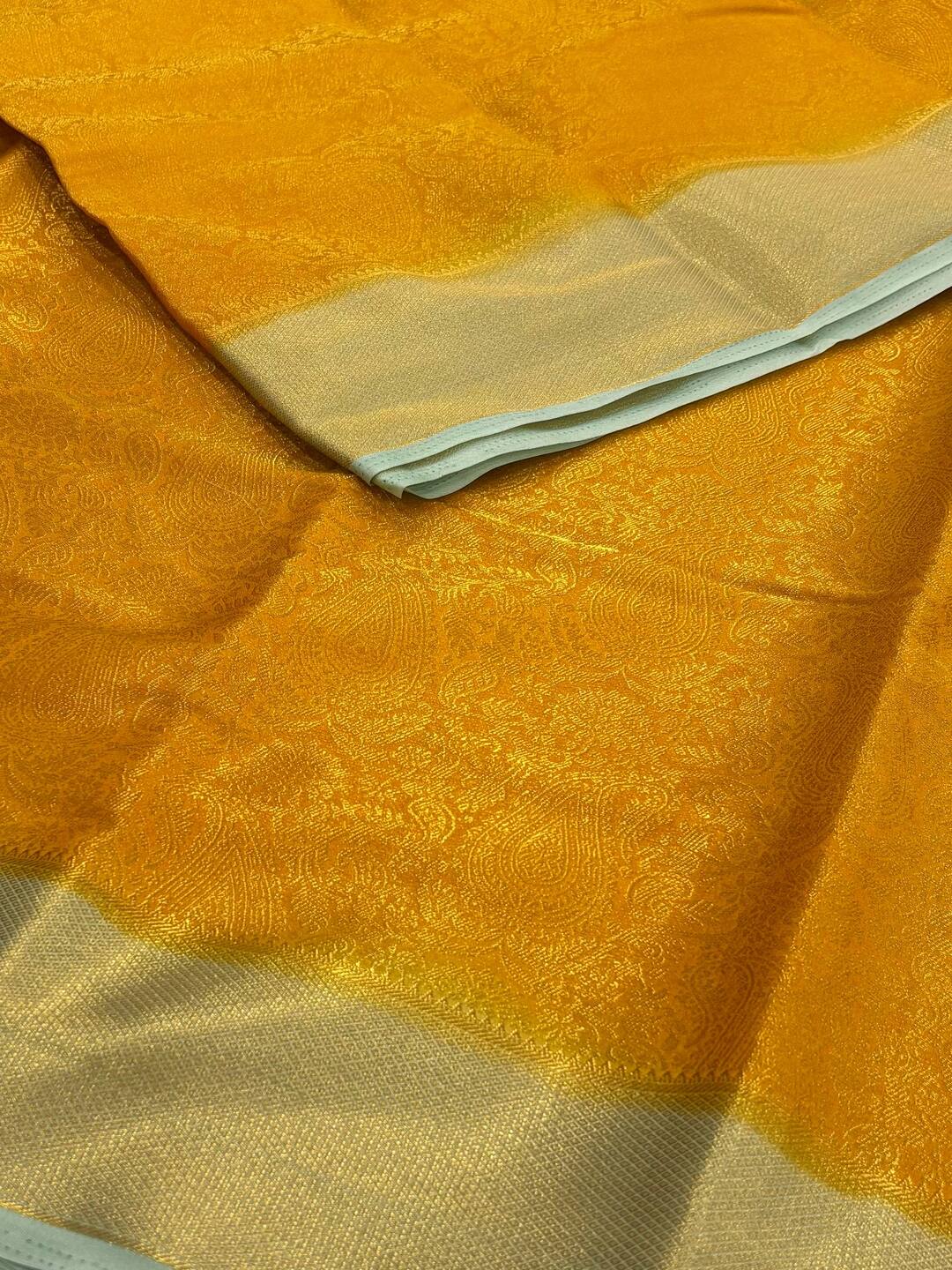Mustard Yellow Banaras Chiffon Silk Saree