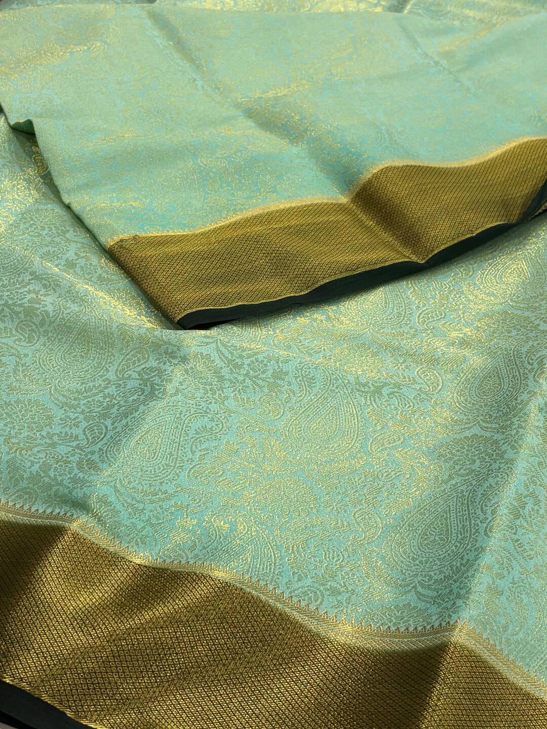 Light Turquoise Banaras Chiffon Silk Saree