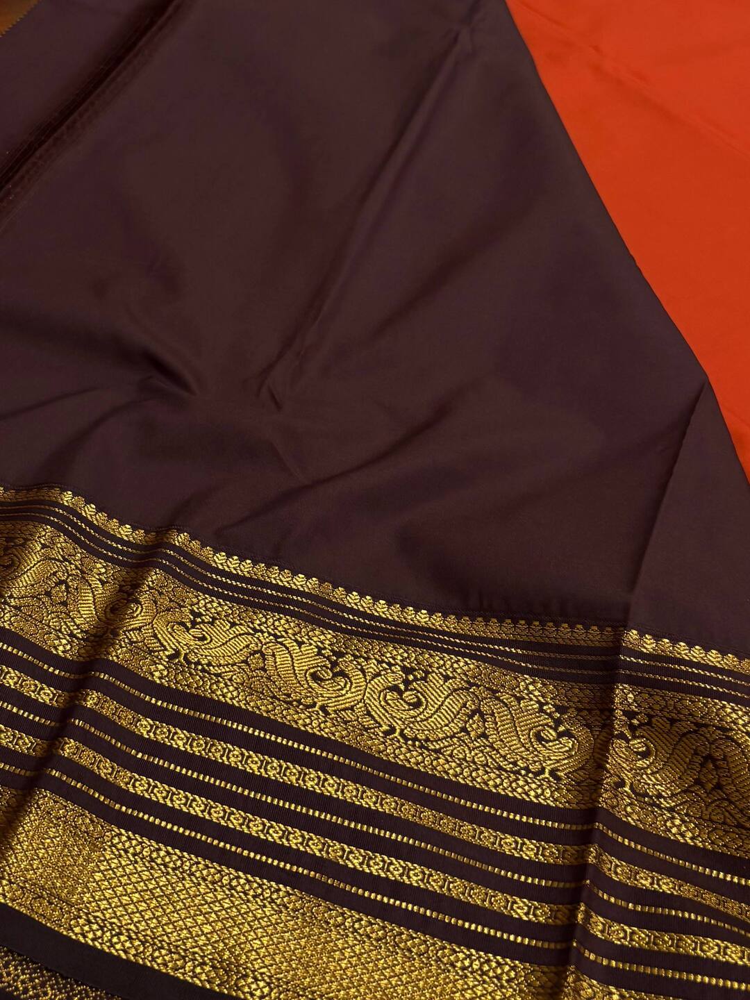 Dark Orange Semi Kanchi Silk Saree