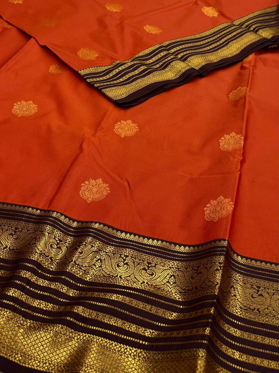 Dark Orange Semi Kanchi Silk Saree