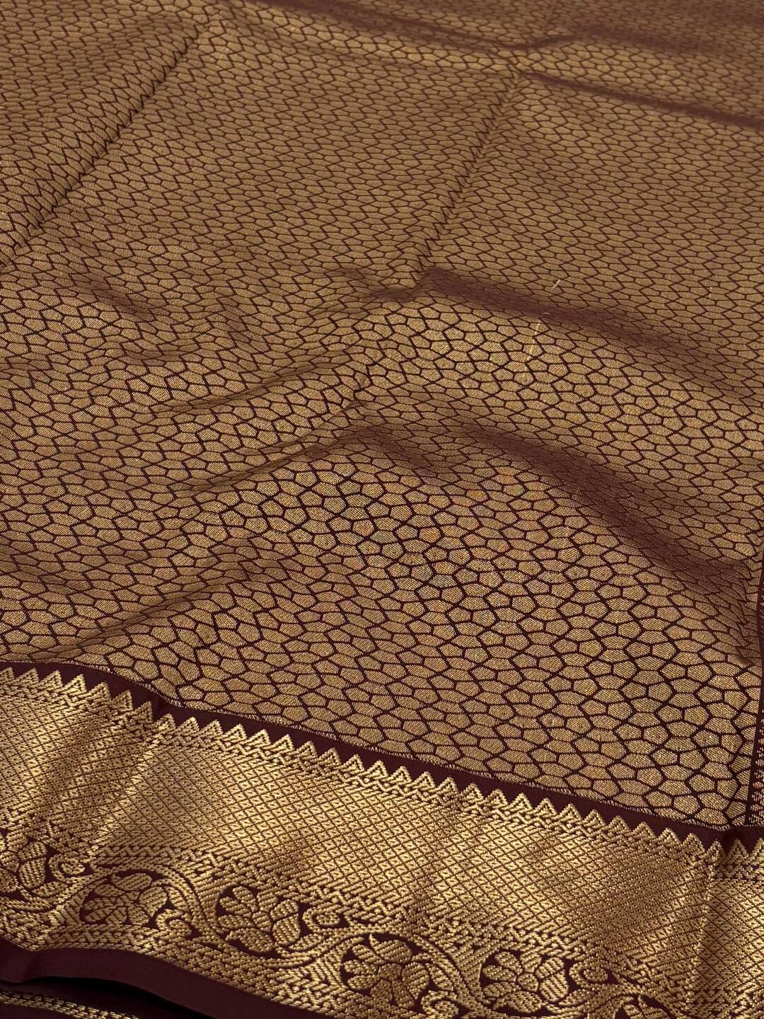 Dark Orange Semi Kanchi Silk Saree