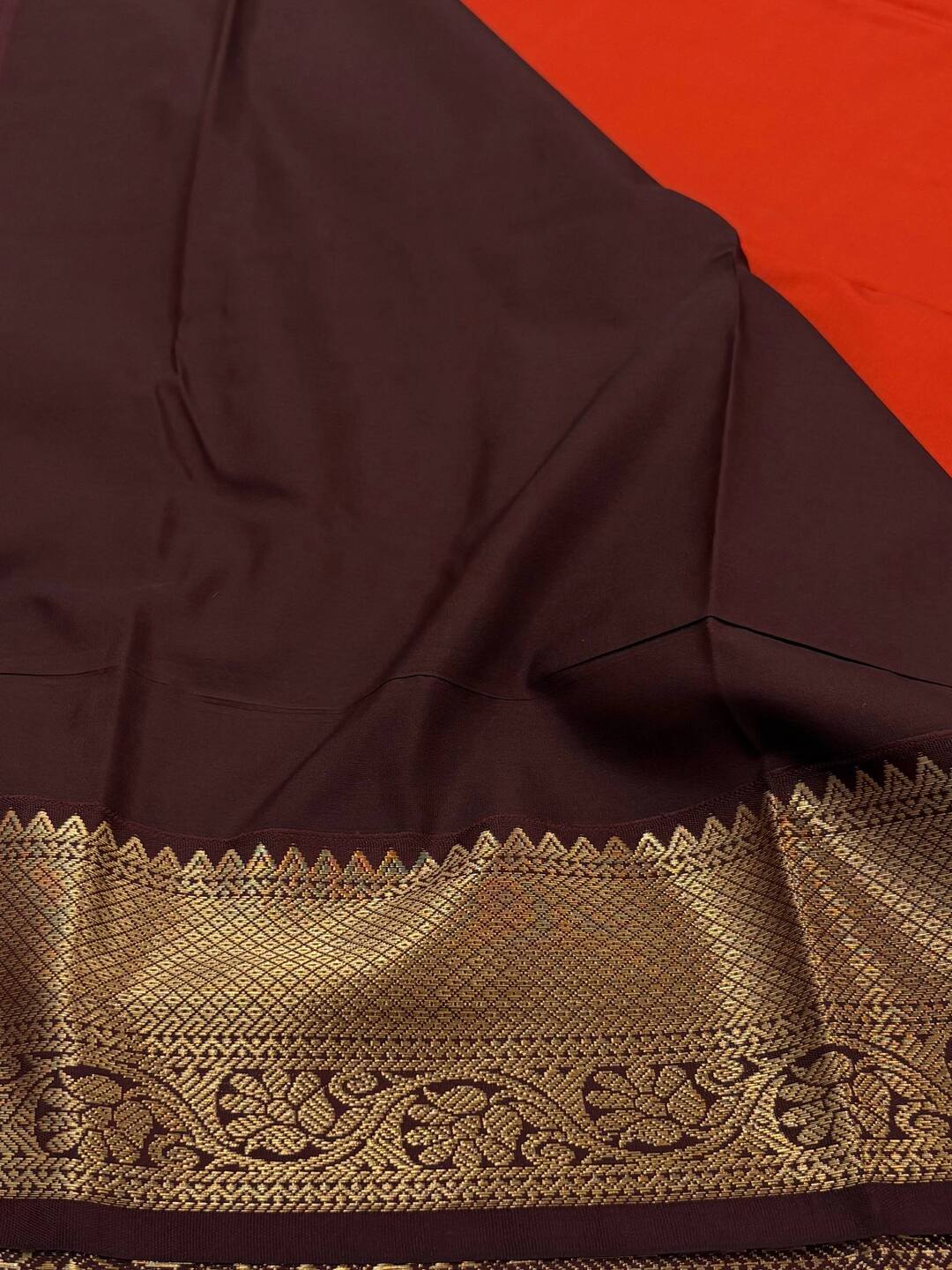 Dark Orange Semi Kanchi Silk Saree