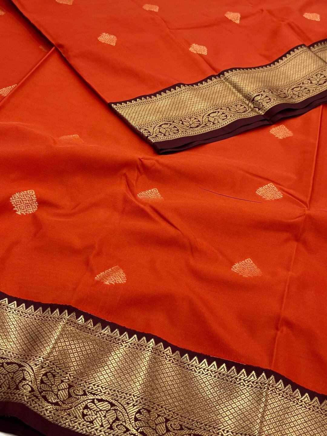 Dark Orange Semi Kanchi Silk Saree