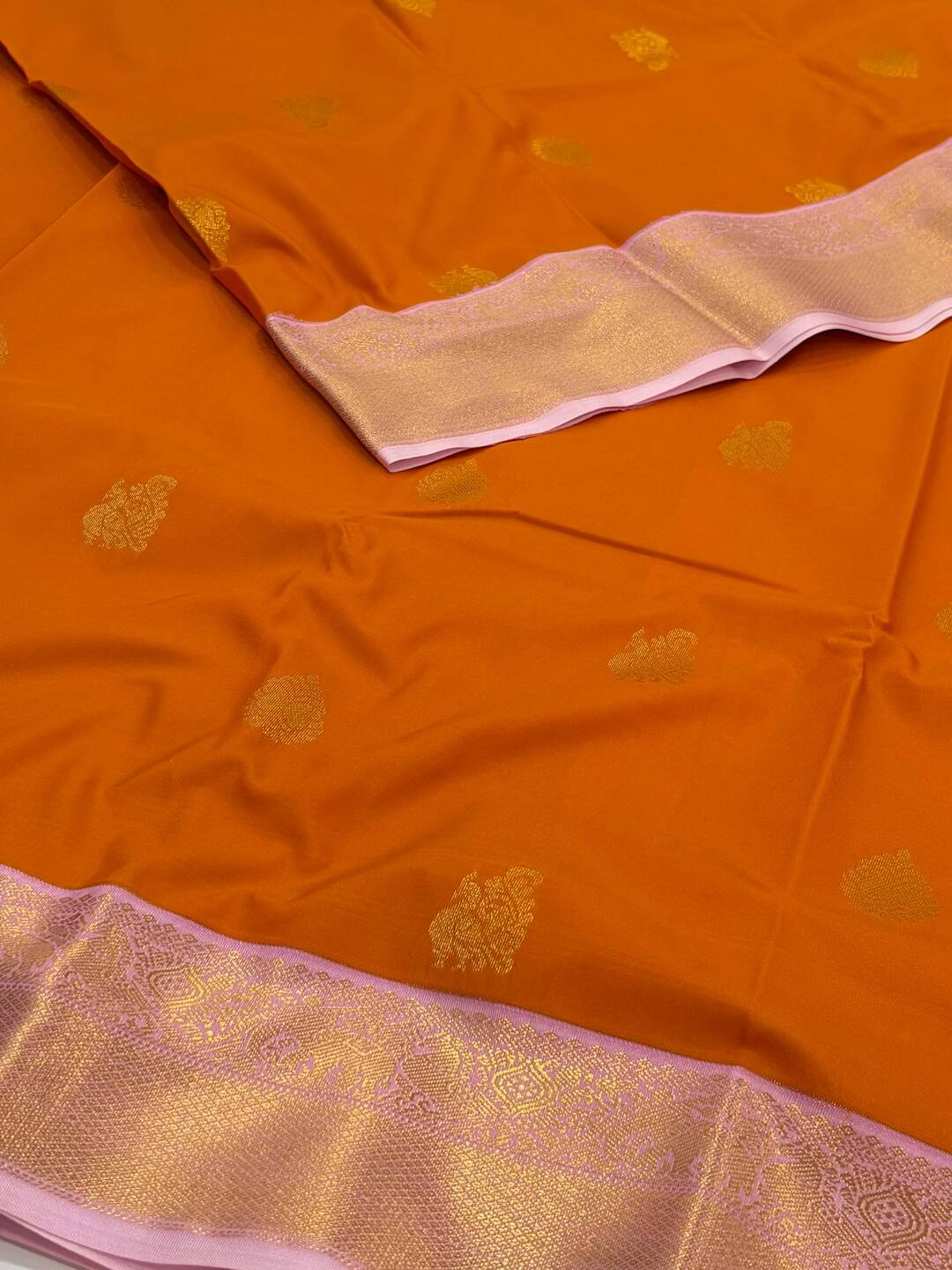 Orange Semi Kanchi Silk Saree