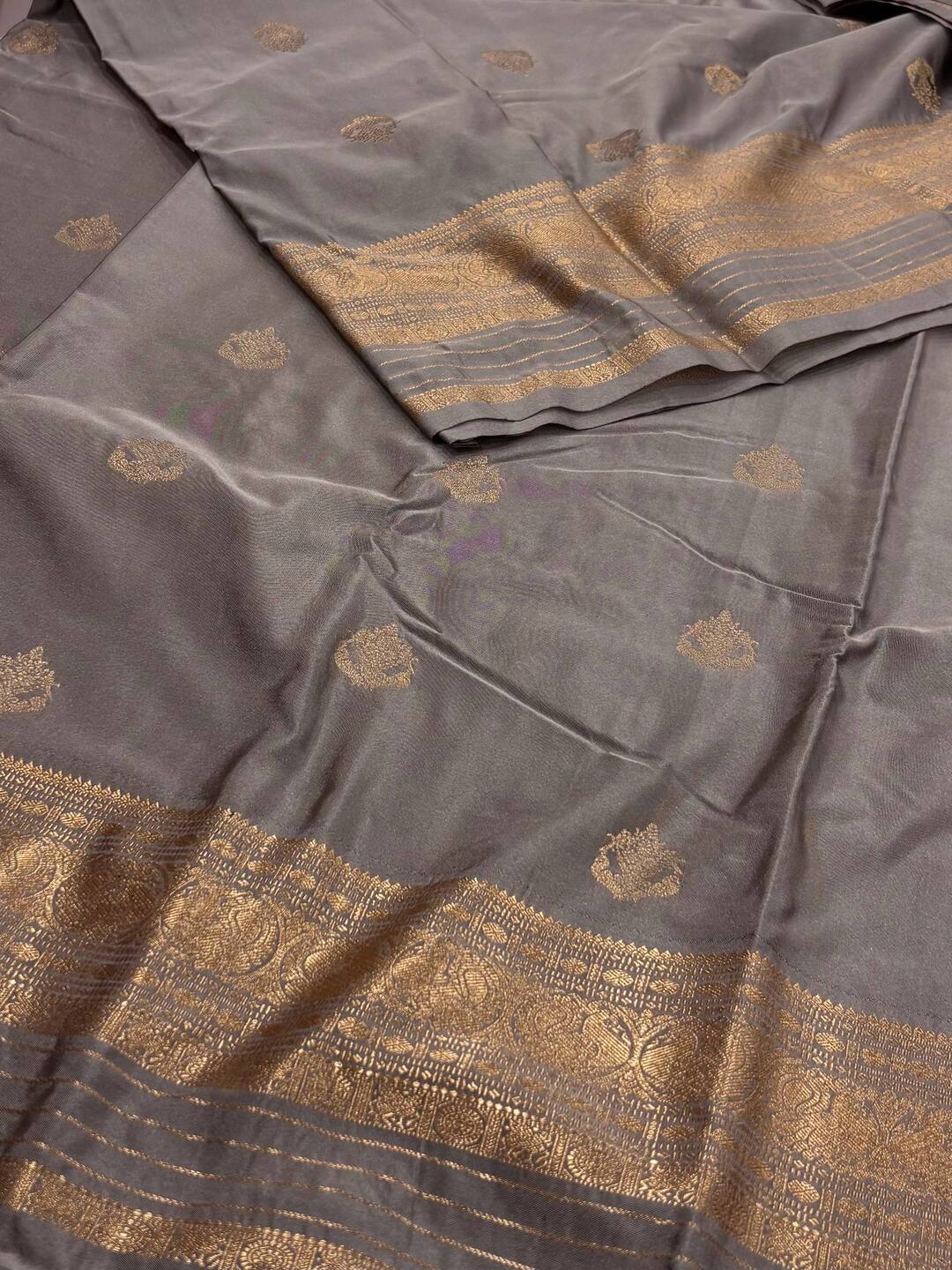 Gray Semi Kanchi Silk Saree