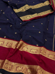 Navy Blue Semi Kanchi Silk Saree