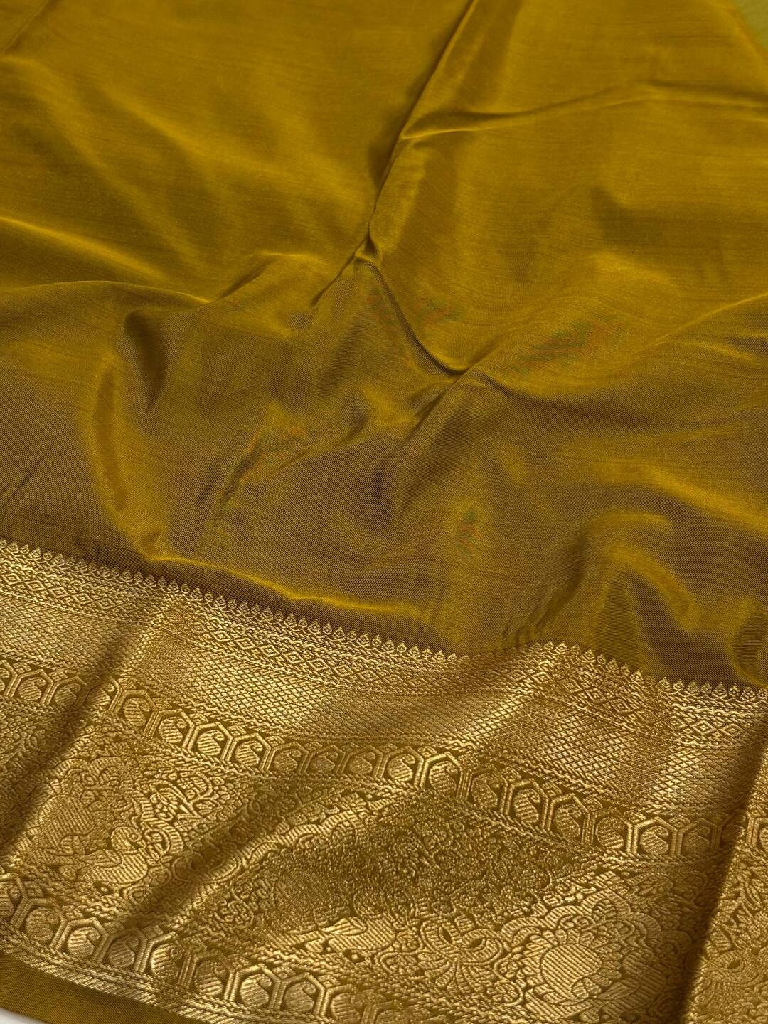Olive Green Semi Kanchi Silk Saree