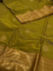 Olive Green Semi Kanchi Silk Saree