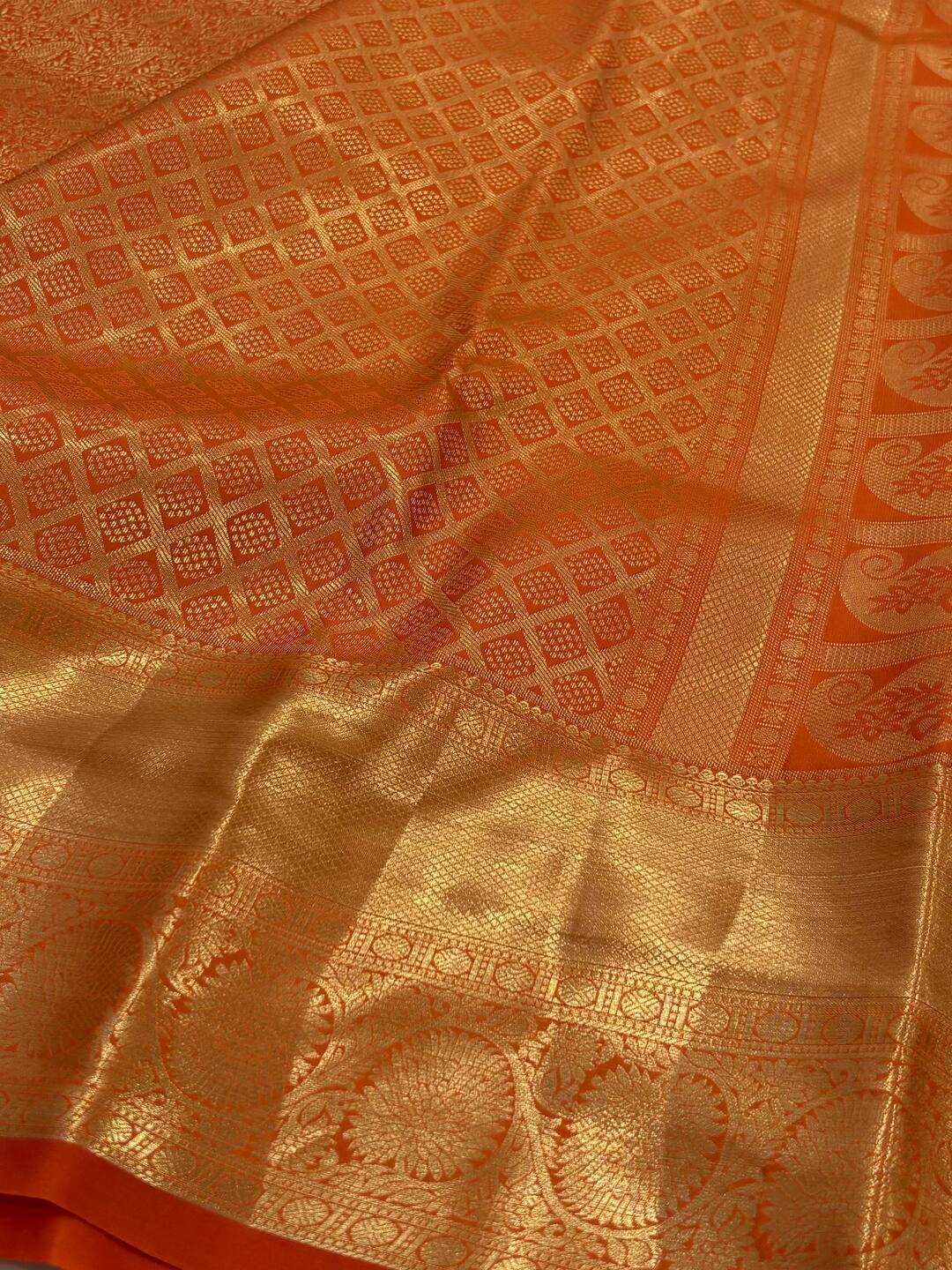 Orange Semi Kanchi Silk Saree