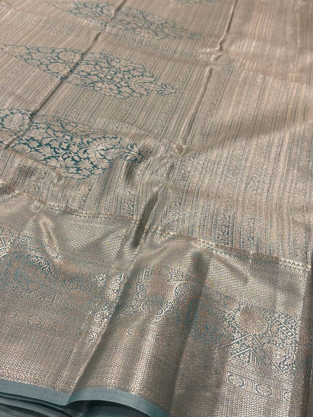 Dusty Blue Semi Kanchi Silk Saree