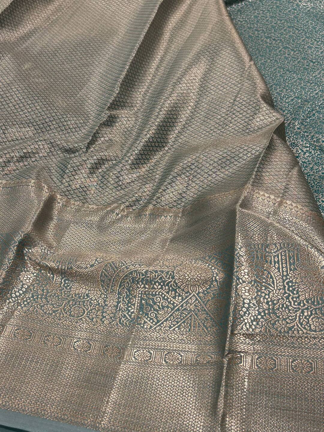 Dusty Blue Semi Kanchi Silk Saree