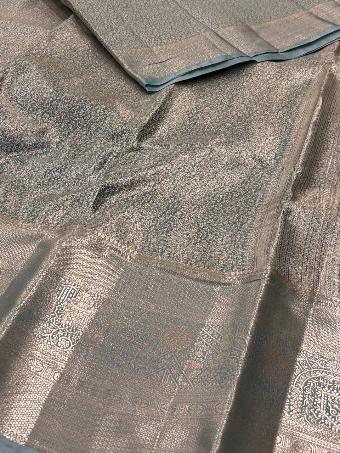 Dusty Blue Semi Kanchi Silk Saree