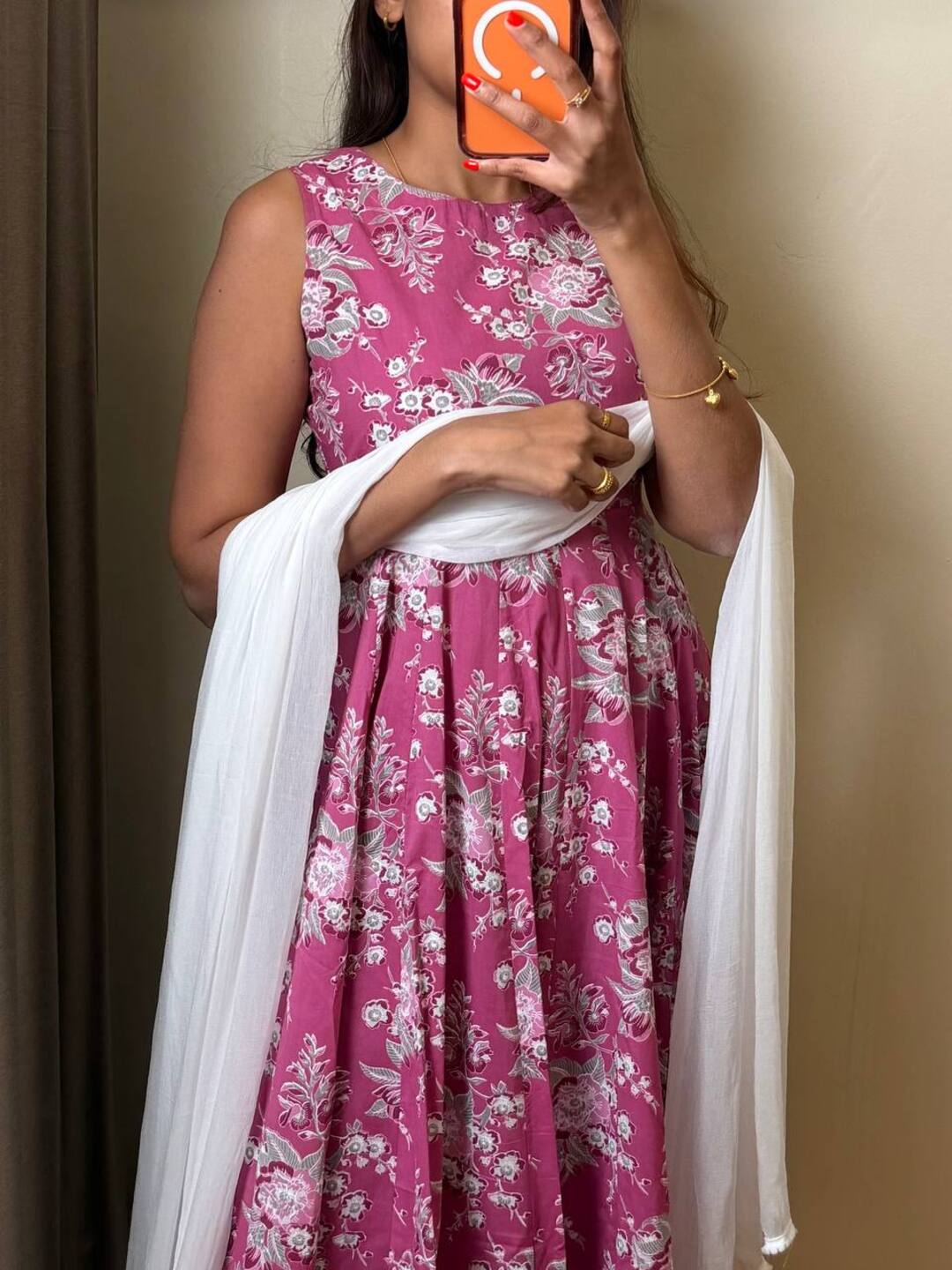 Mauve Pink Soft Cotton Anarkali 3pcs Suit