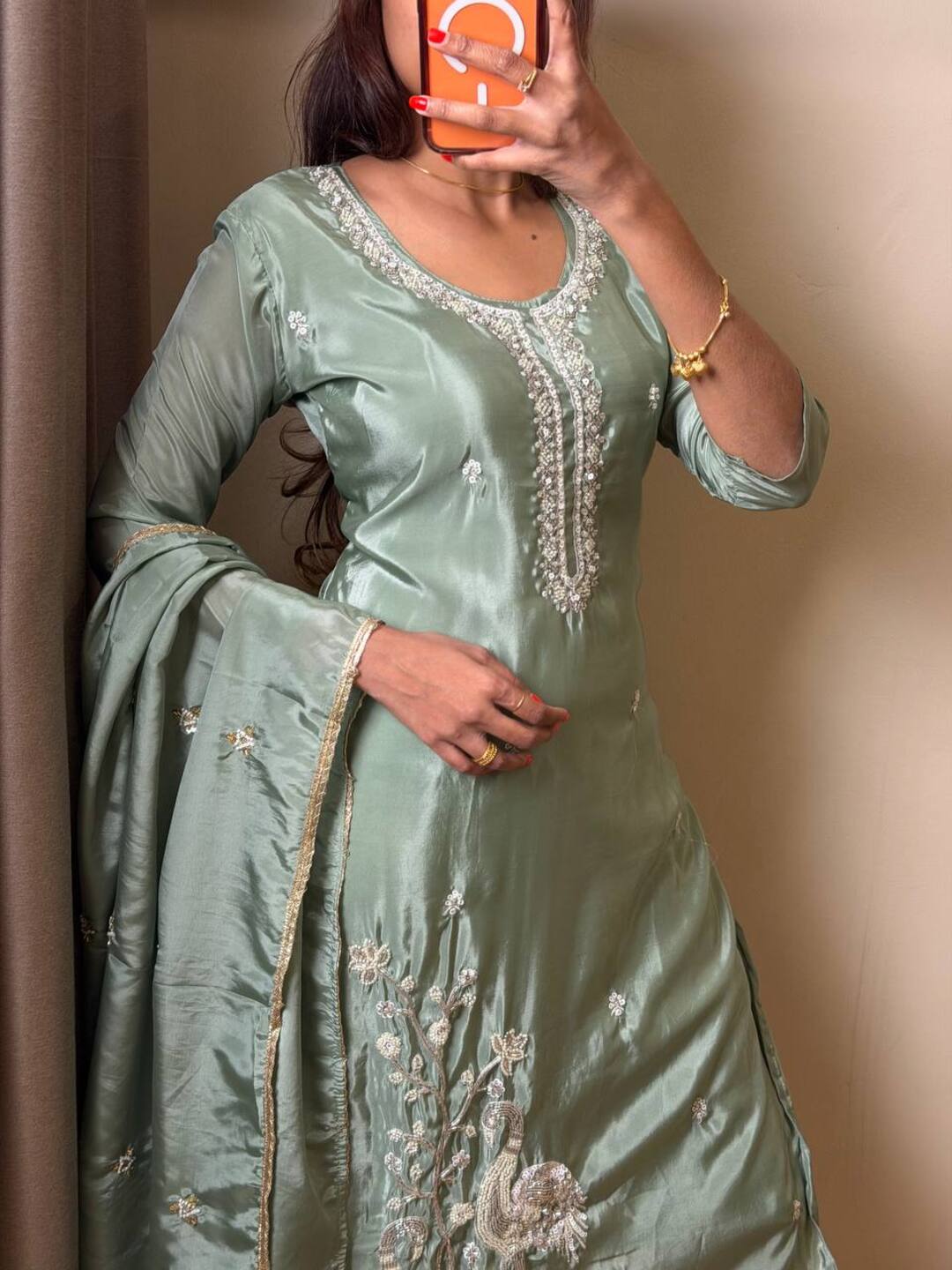 Pistachio Green Straight Cut 3pc kurti Suit