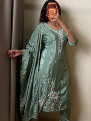 Pistachio Green Straight Cut 3pc kurti Suit
