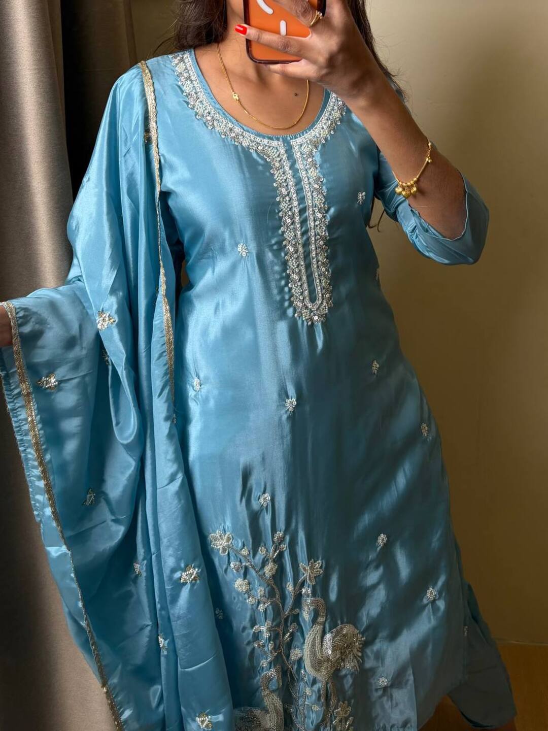 Sky Blue Straight Cut 3pc kurti Suit