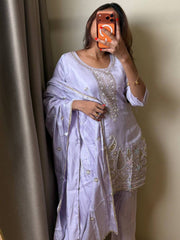 Lilac Purple Straight Cut 3pc kurti Suit