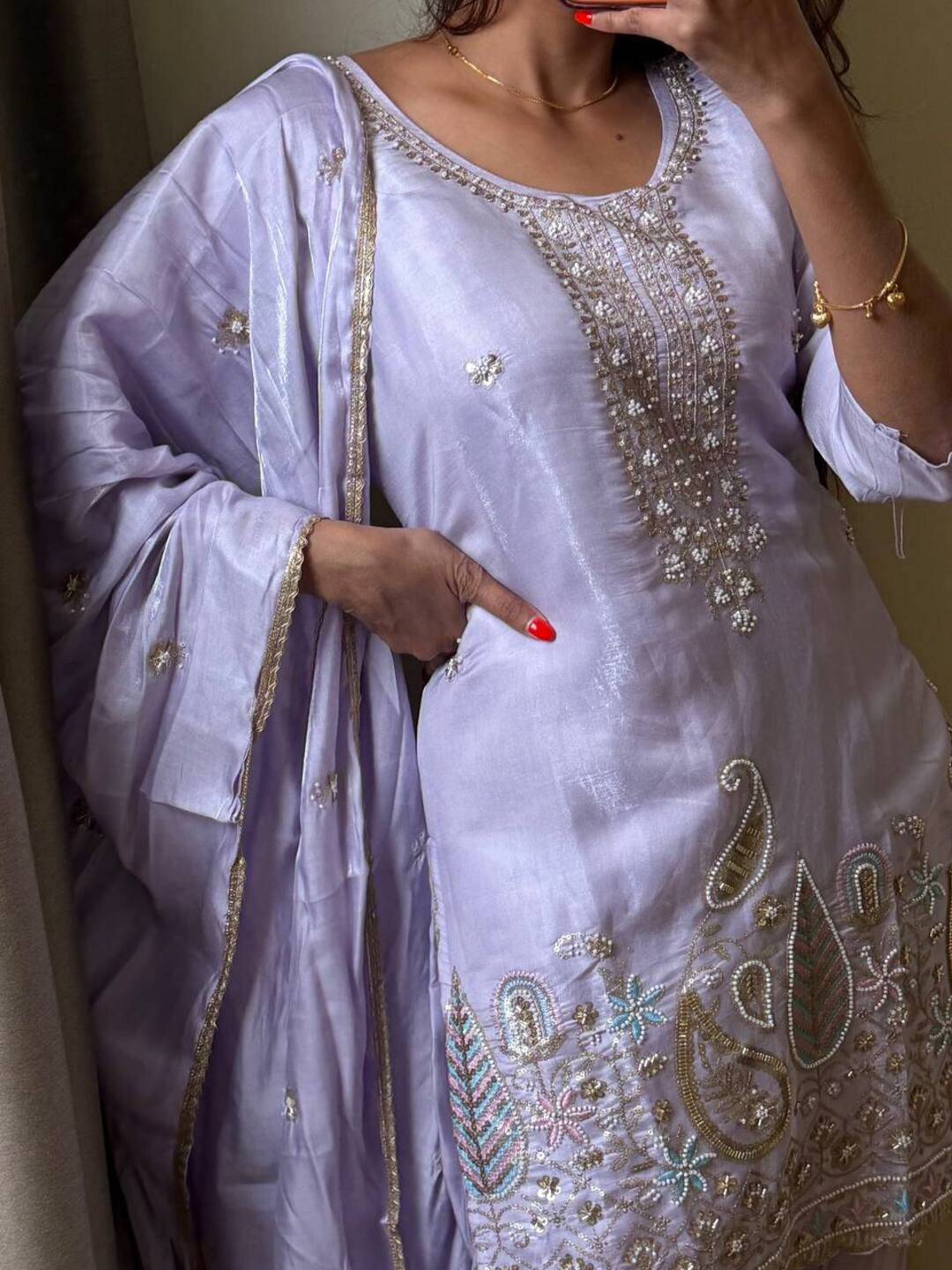 Lilac Purple Straight Cut 3pc kurti Suit