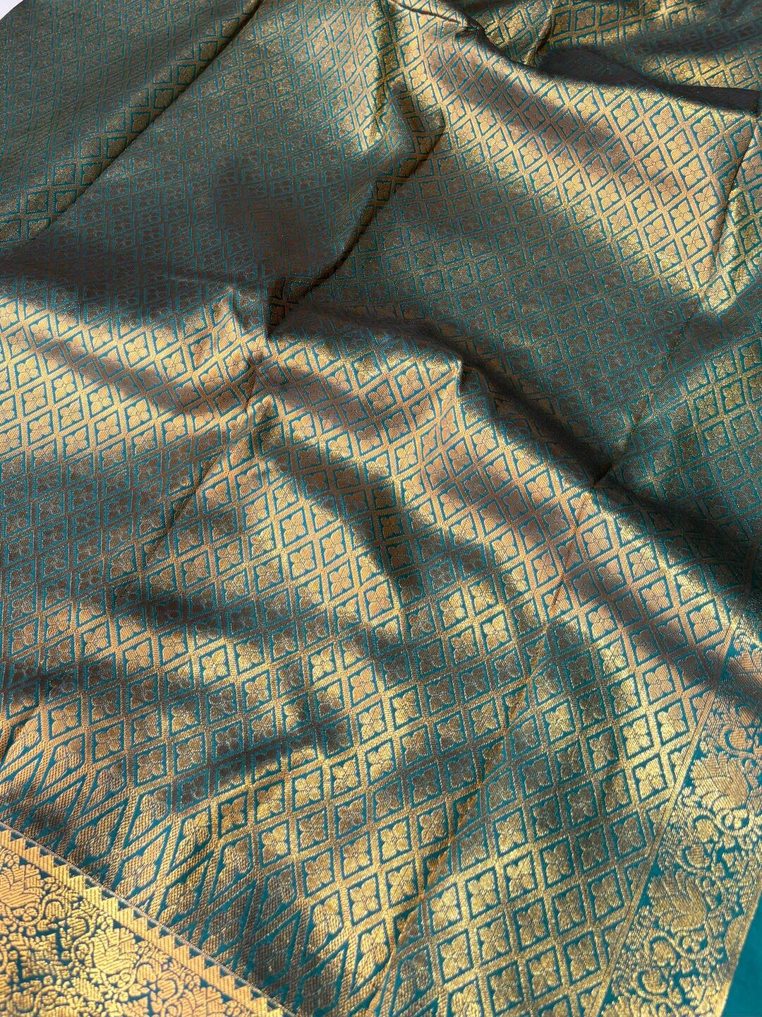 Teal Blue Cotton Silk Saree