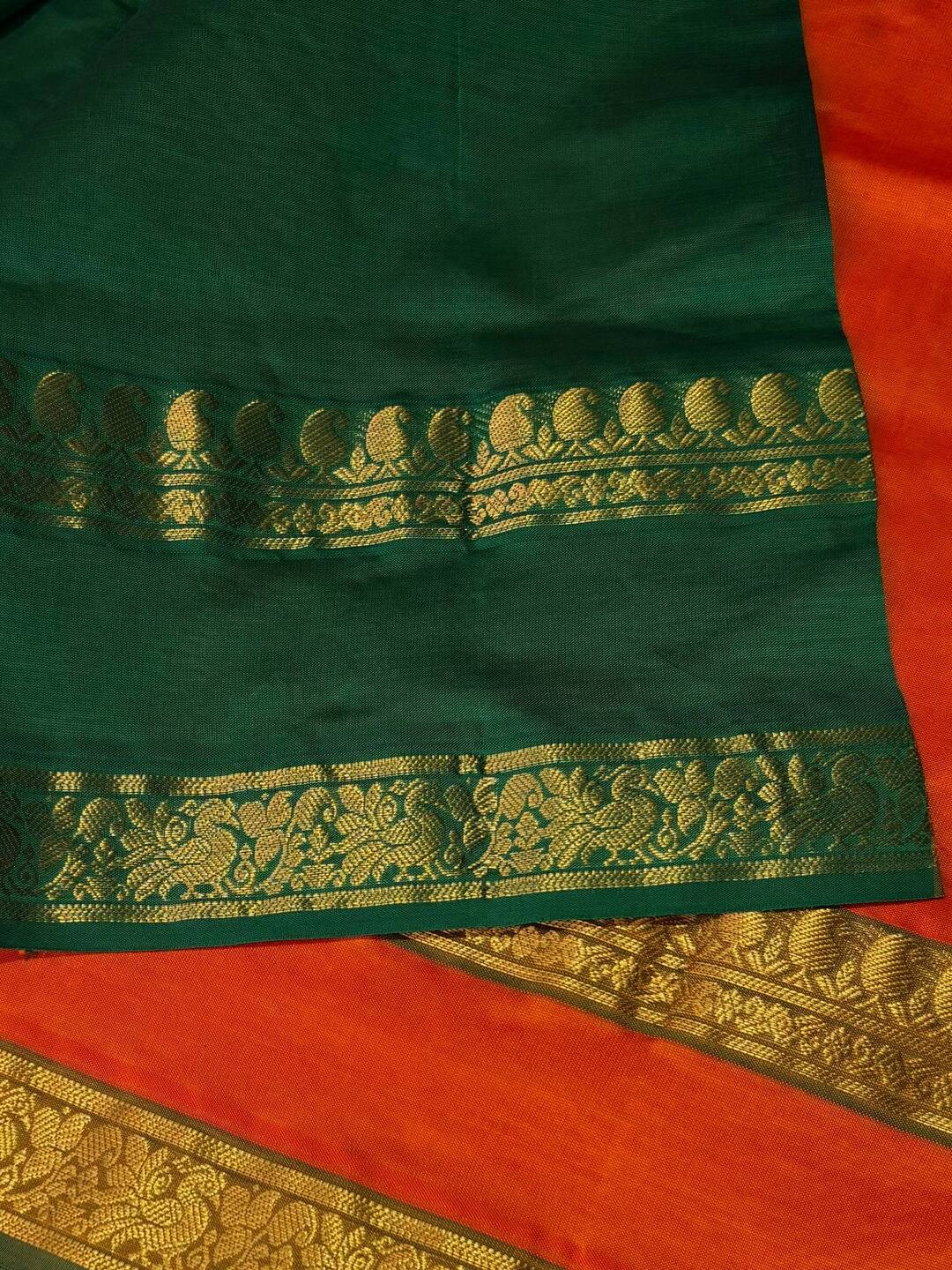 Orange Cotton Saree With Contrast Blouse