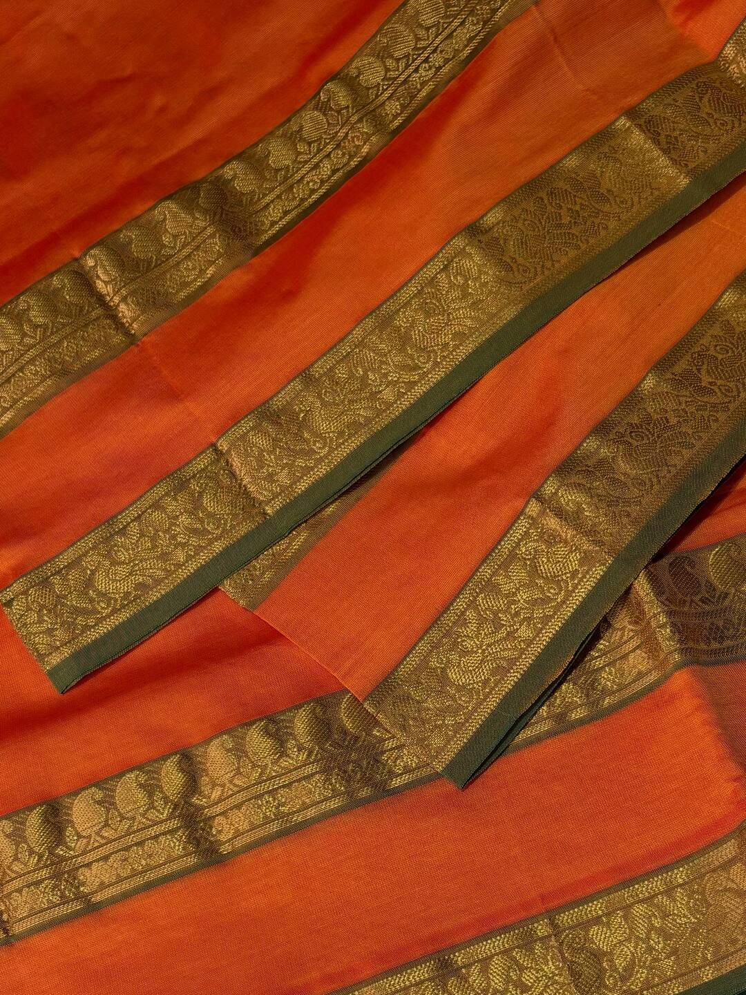 Orange Cotton Saree With Contrast Blouse