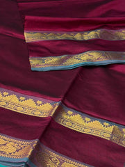 Wine Purple Cotton Saree With Contrast Blouse