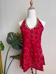 Dark Red Hand block Cotton Top