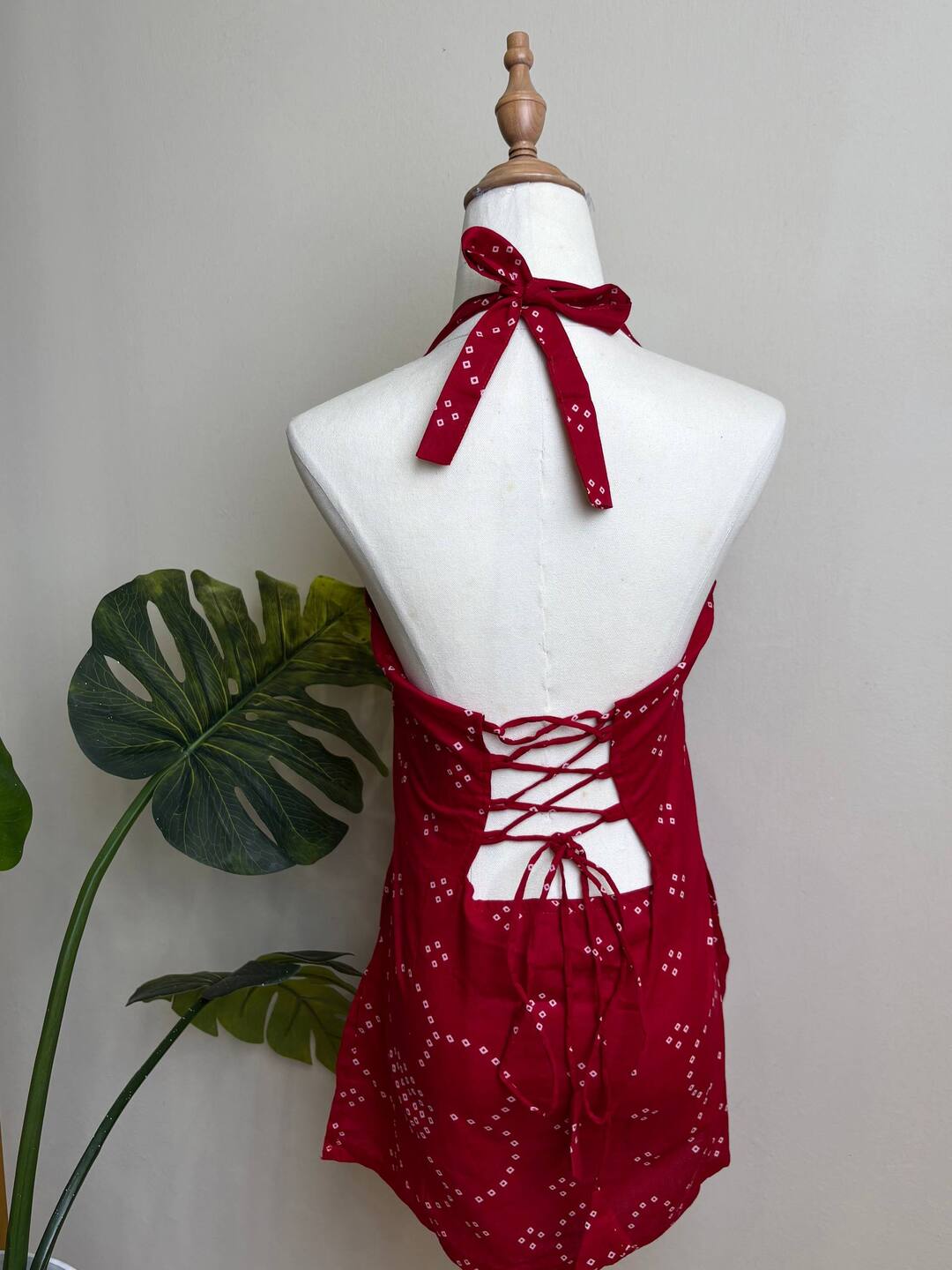 Dark Red Hand block Cotton Top