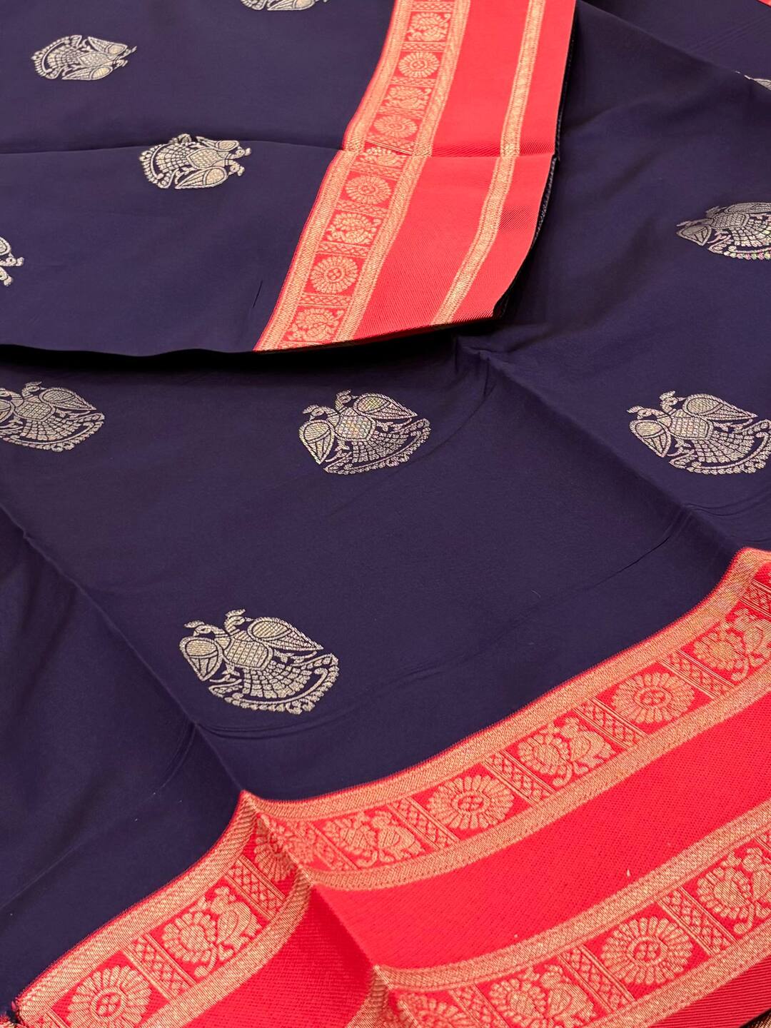 Navy Blue Cotton Silk Saree