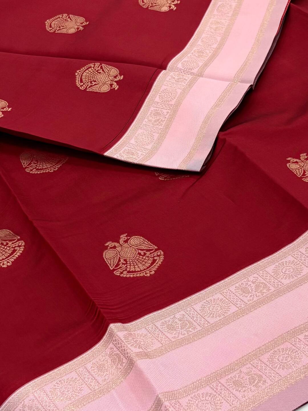 Cherry Red Cotton Silk Saree