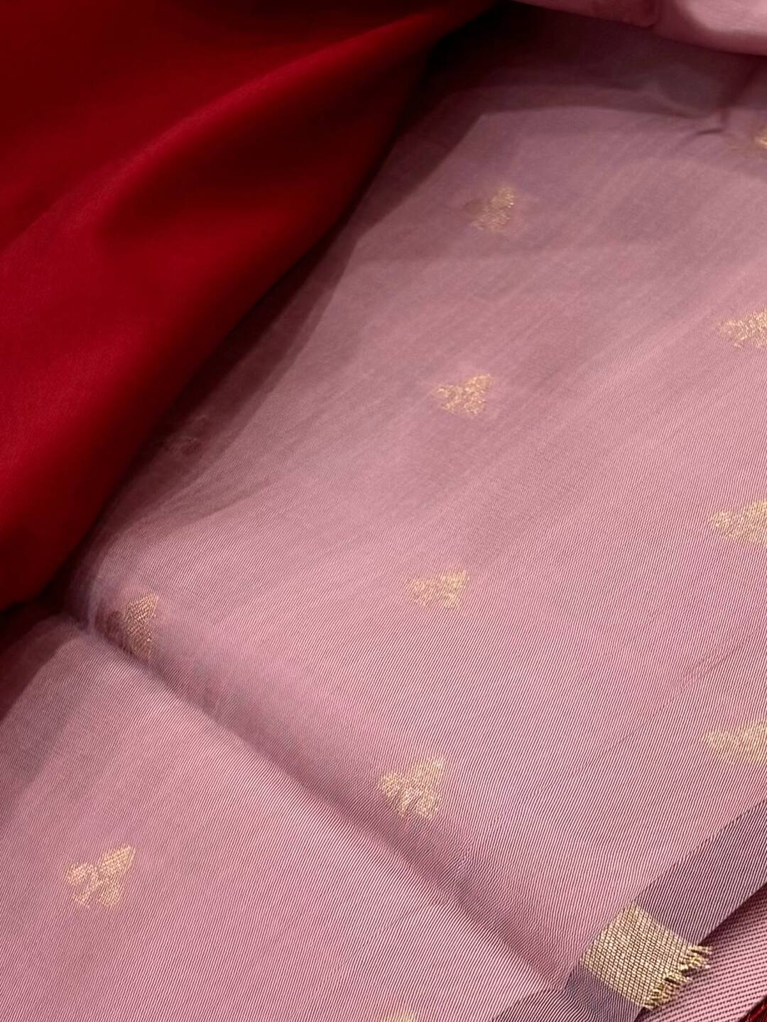 Cherry Red Cotton Silk Saree