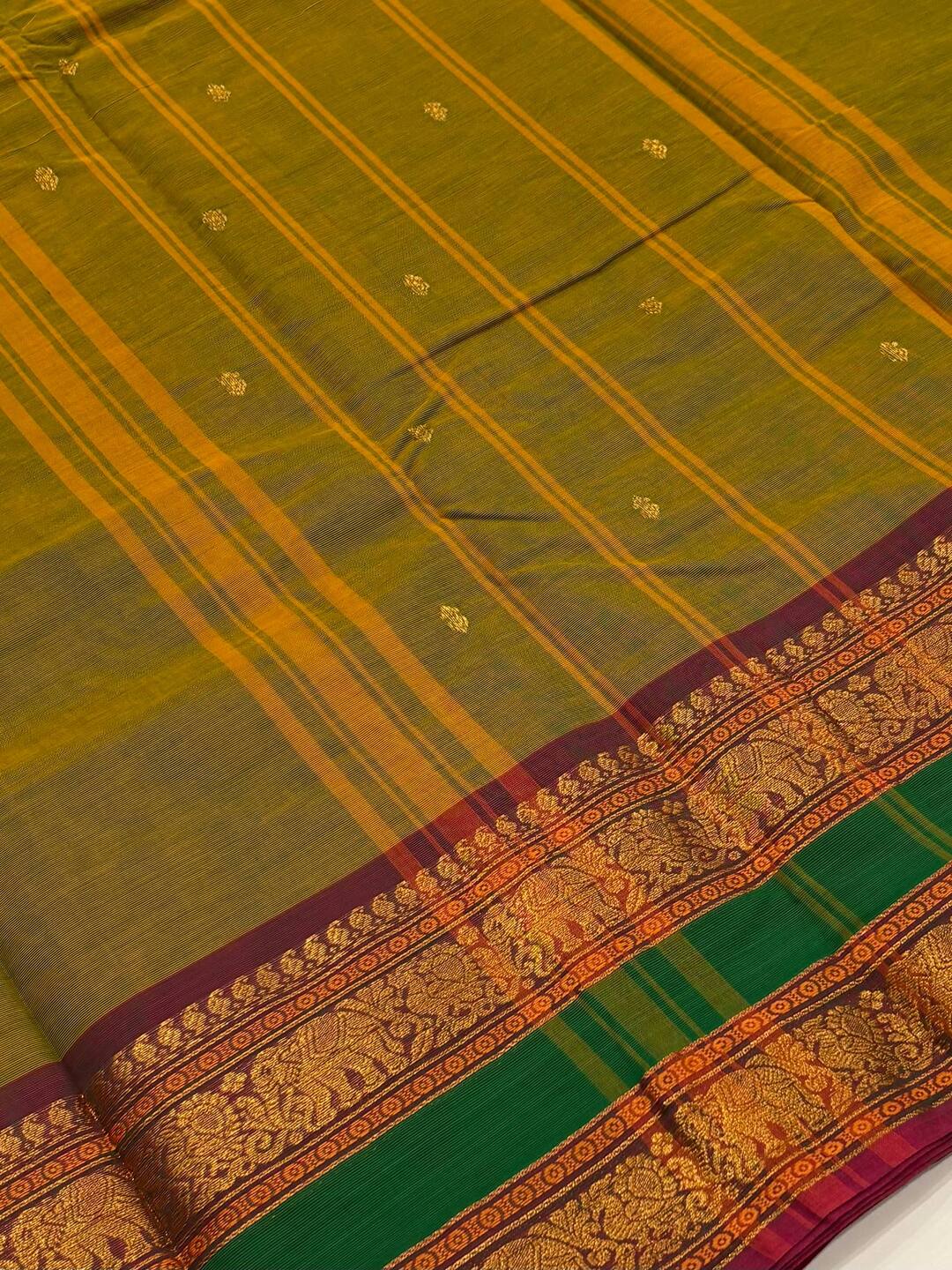 Olive Green Chettinad Cotton Saree