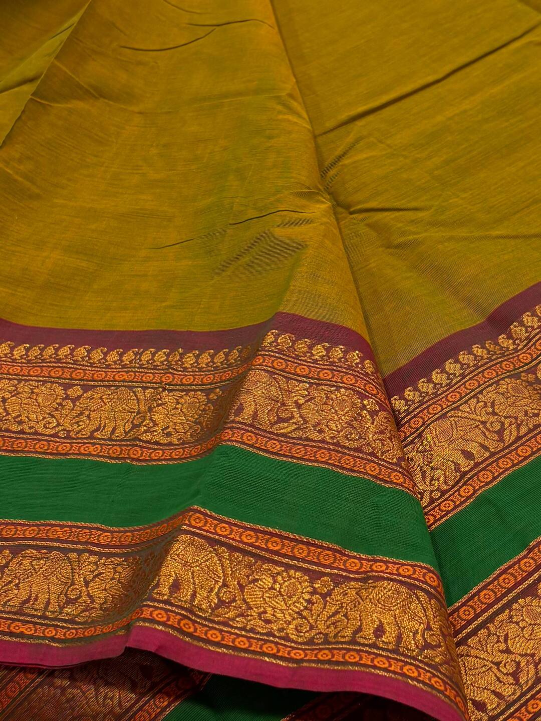 Olive Green Chettinad Cotton Saree