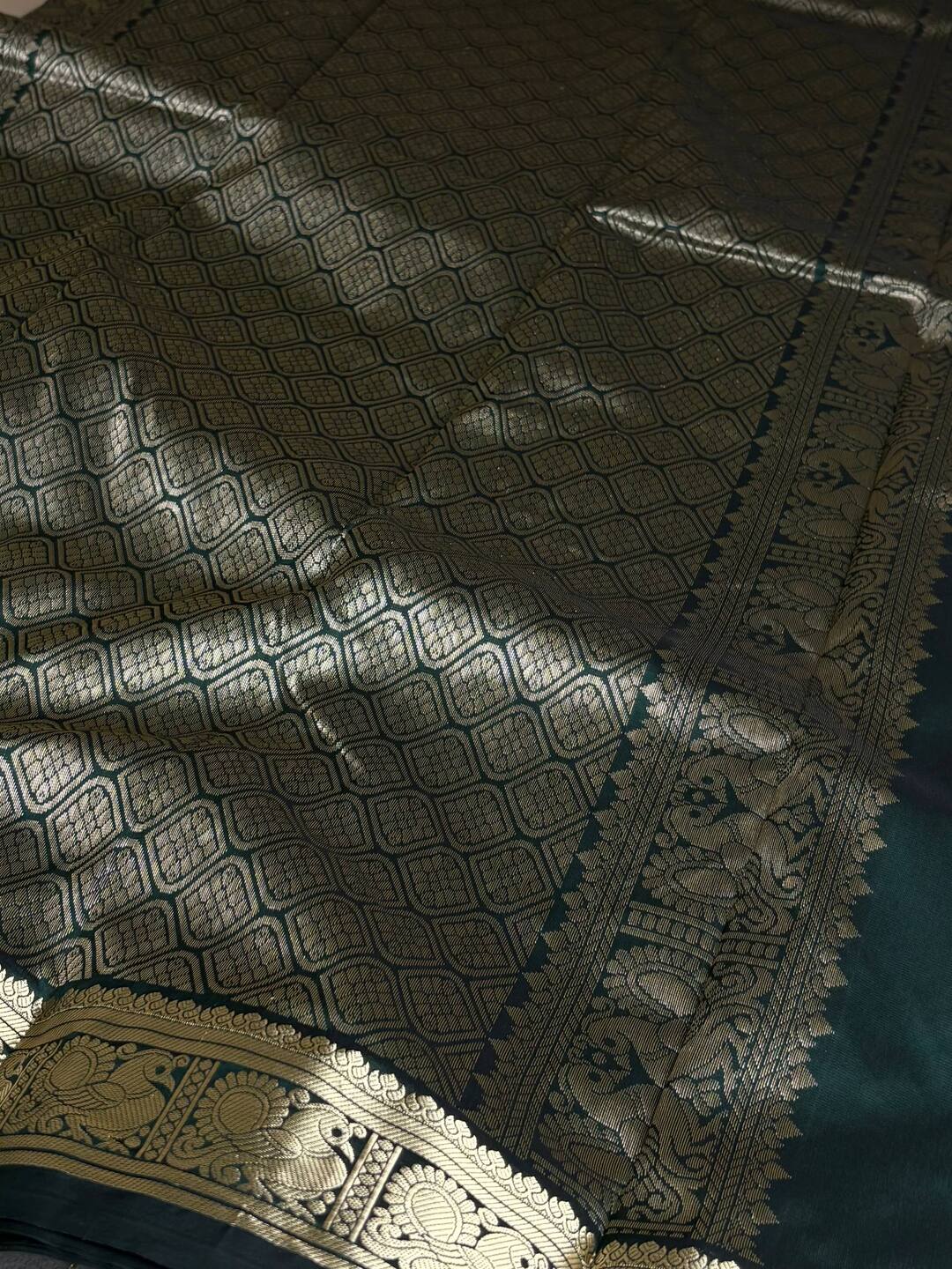 Emerald Green Semi Kanchi Silk Cotton Saree