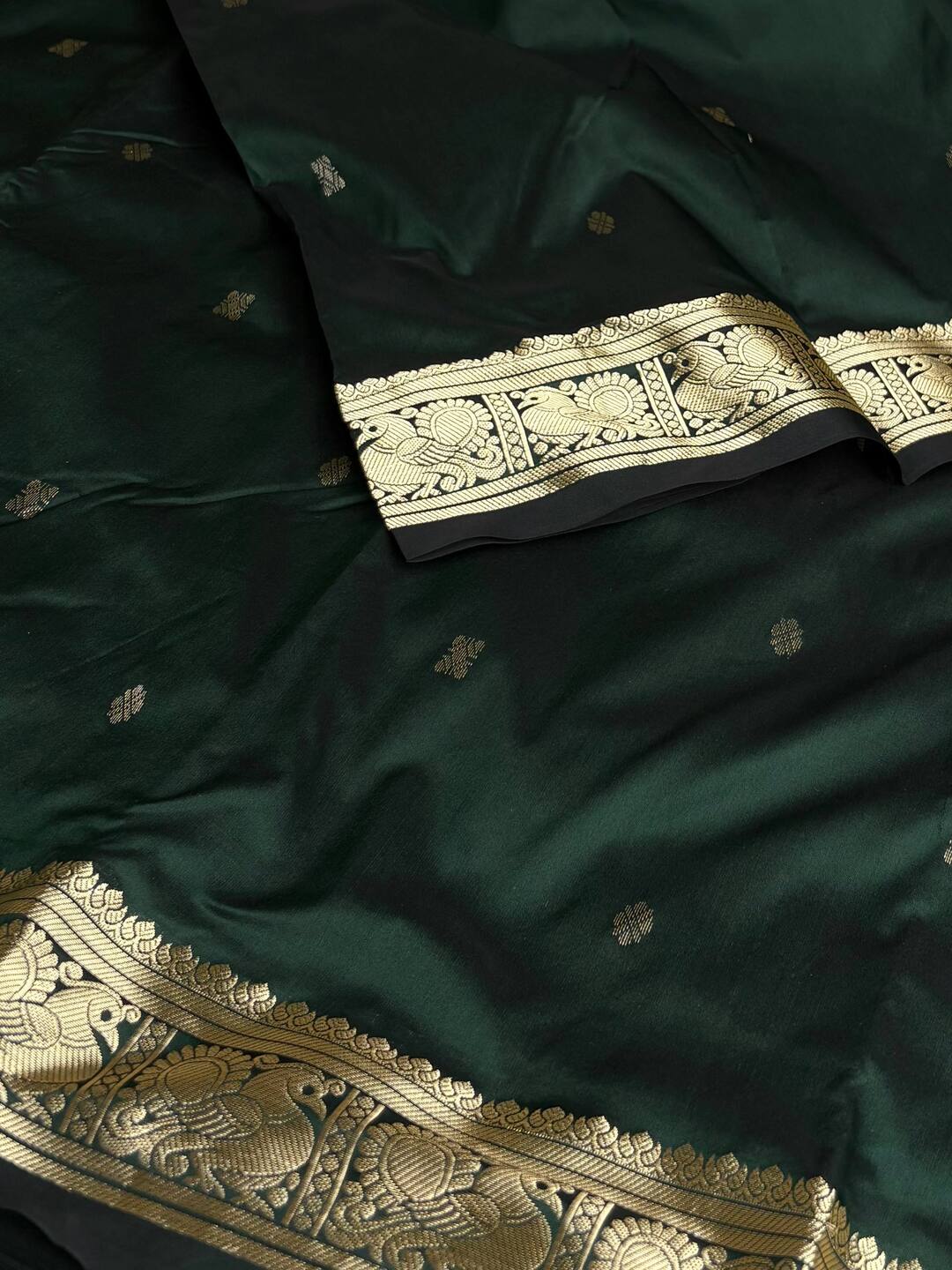 Emerald Green Semi Kanchi Silk Cotton Saree