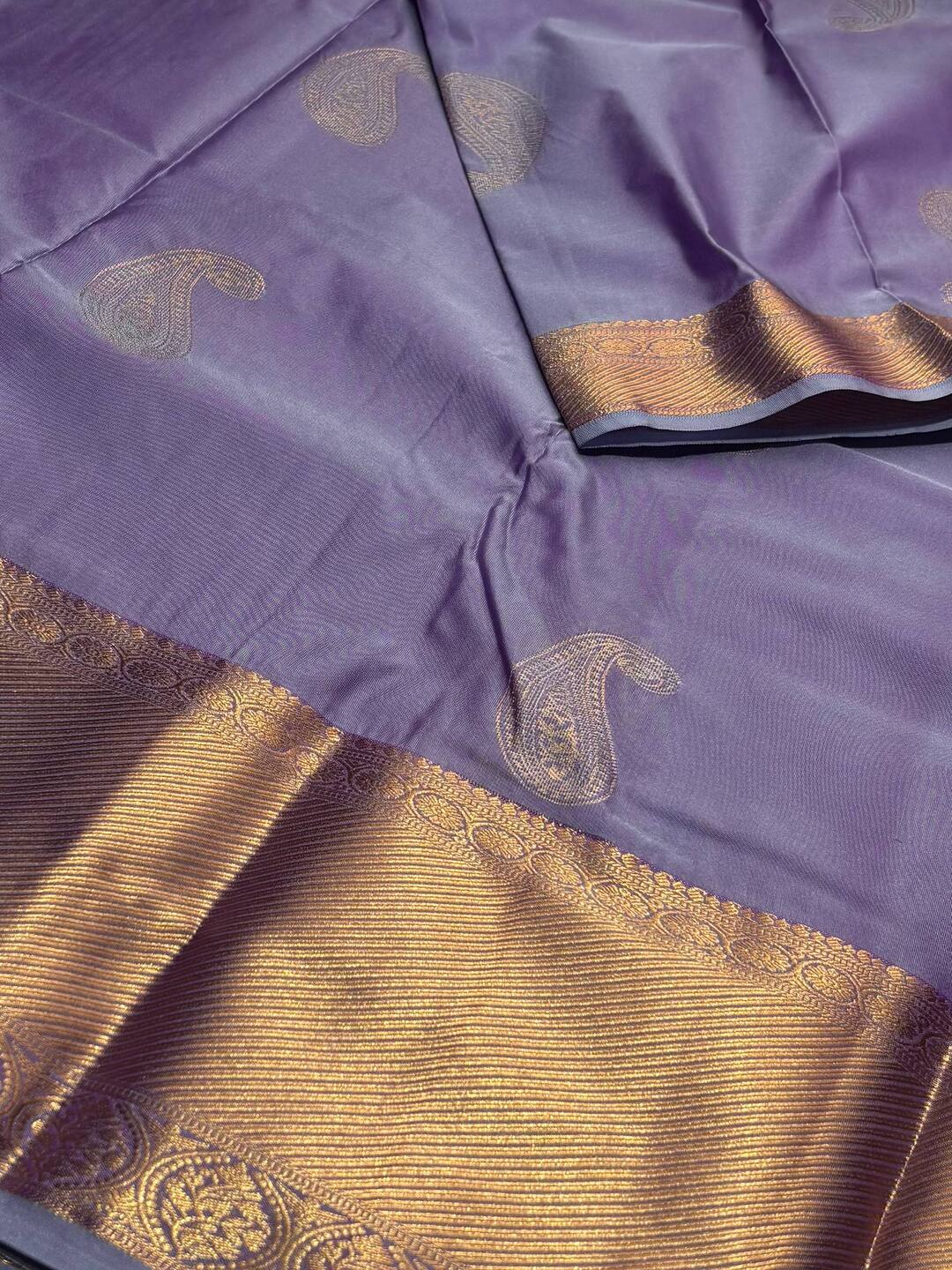 Bluish Purple Semi Kanchi Silk Saree
