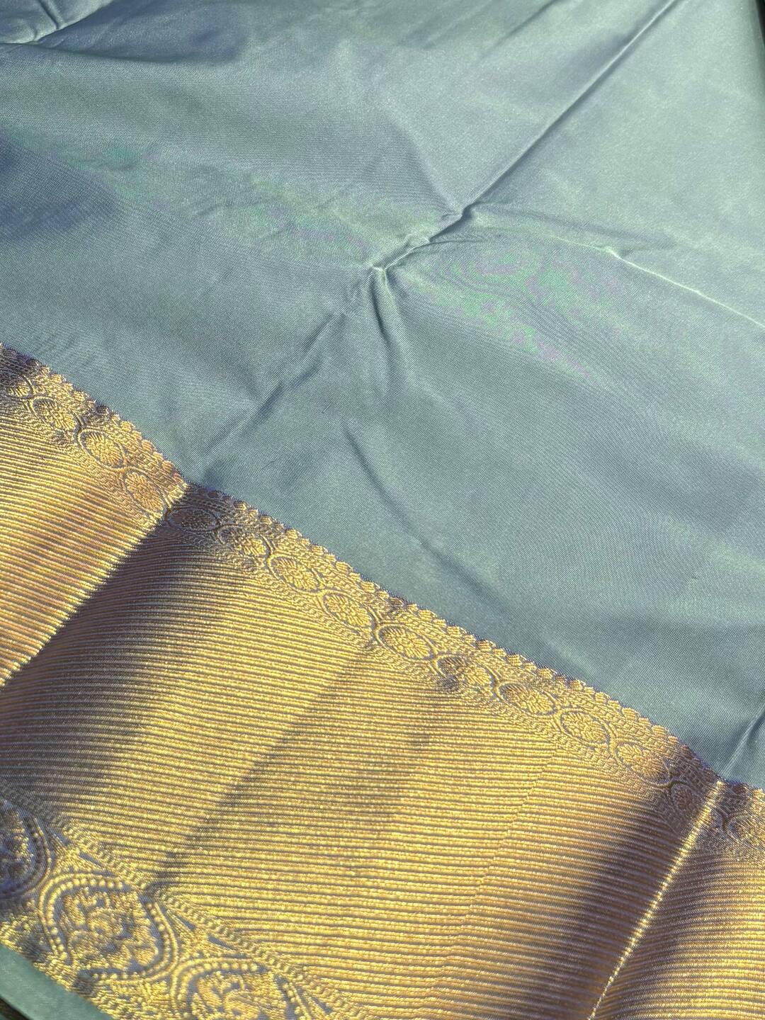 Dual Tone Blue Semi Kanchi Silk Saree