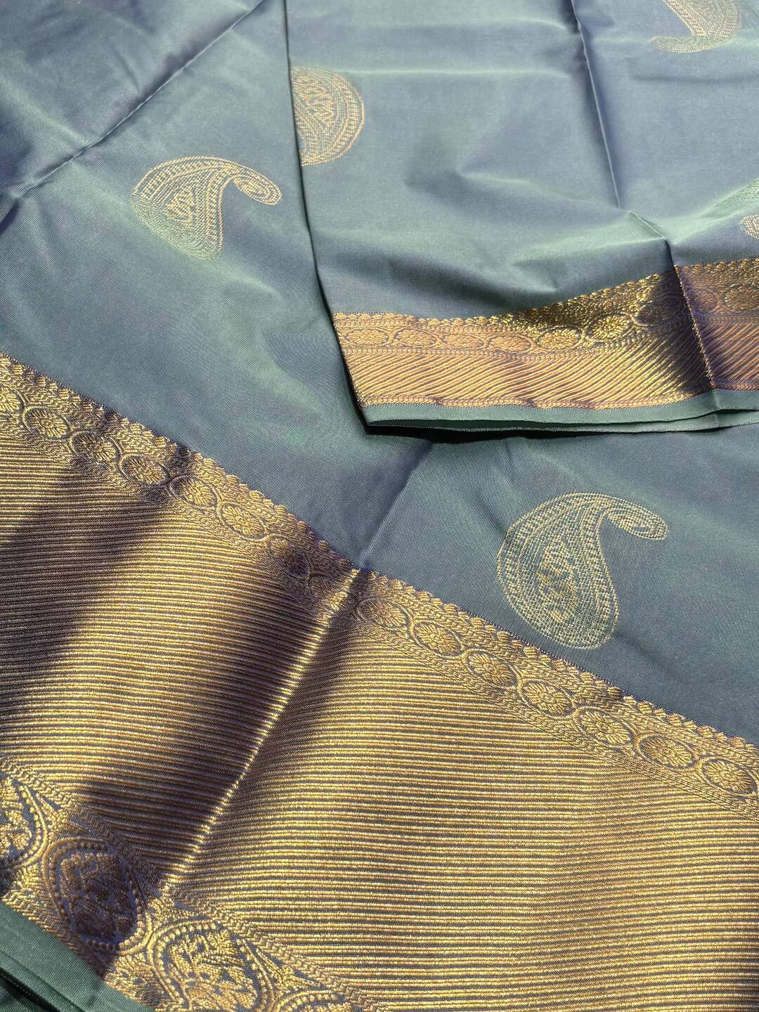 Dual Tone Blue Semi Kanchi Silk Saree