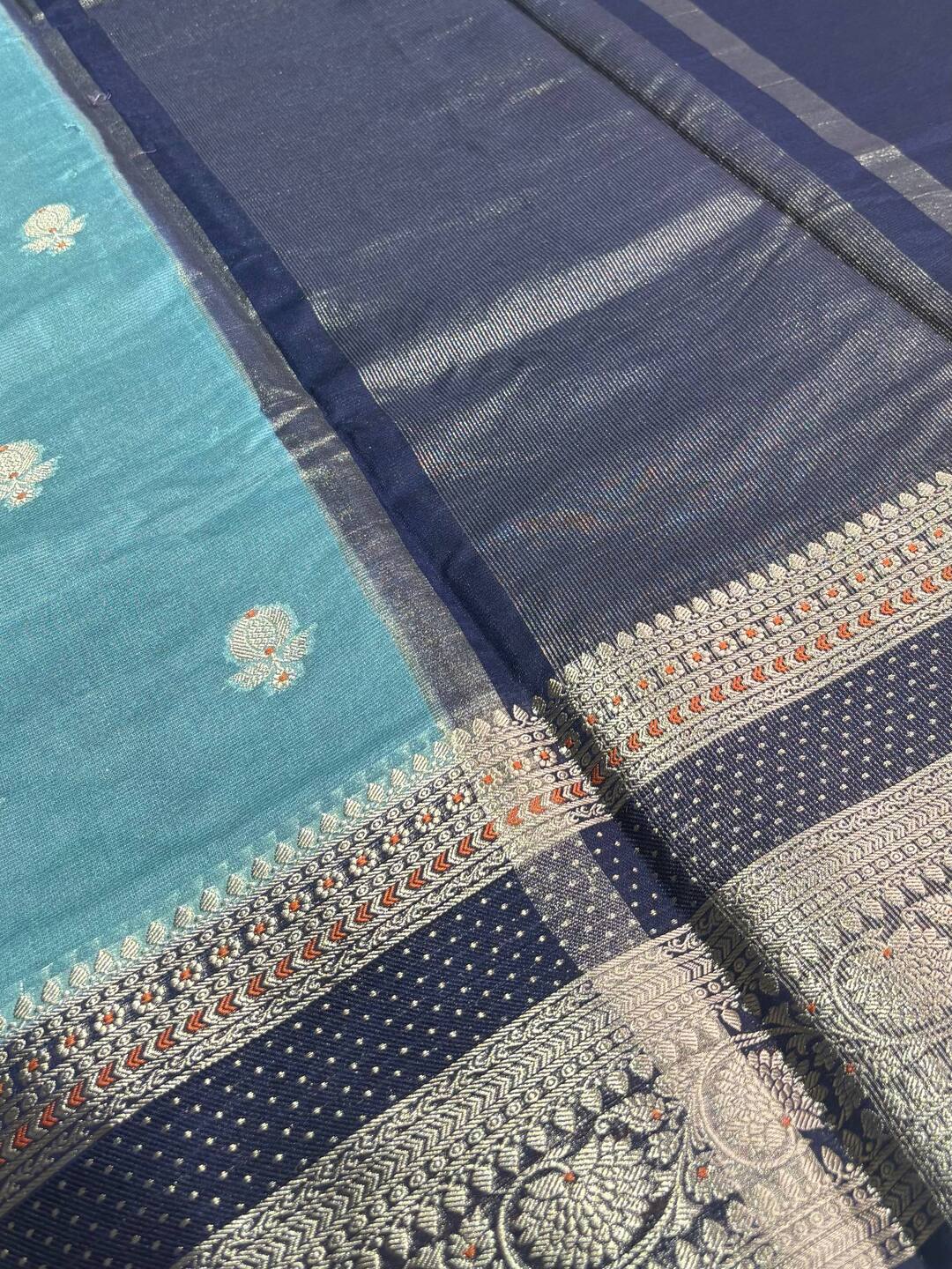Sky Blue Banaras Cotton Silk Saree