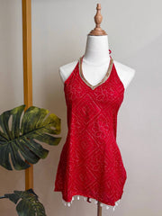 Chili Red Hand block Cotton Top